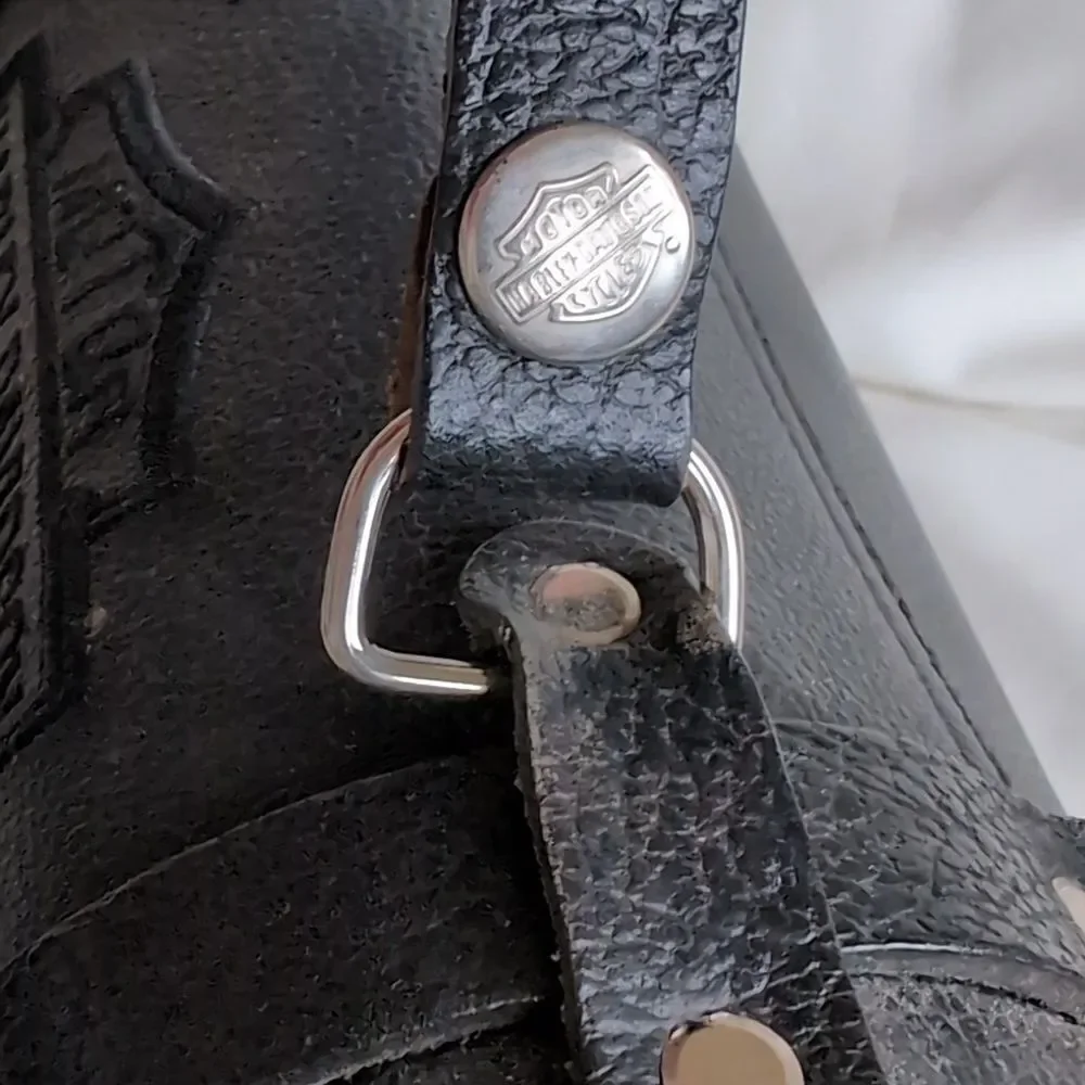 Vintage Harley-Davidson ♠️Black  Leather Silver Studded Biker Barrel Bag